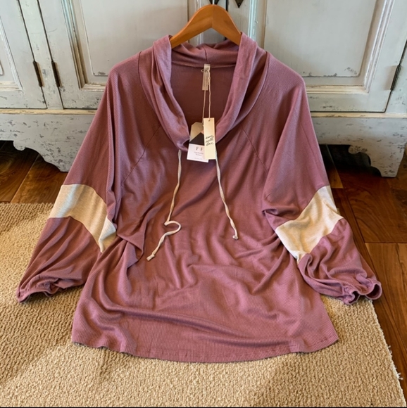 Plum Colored Mock Neck Oversized Waffle Knit Tunic - Picture 2 of 5